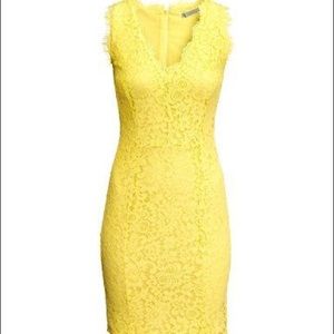 Yellow lace midi dress